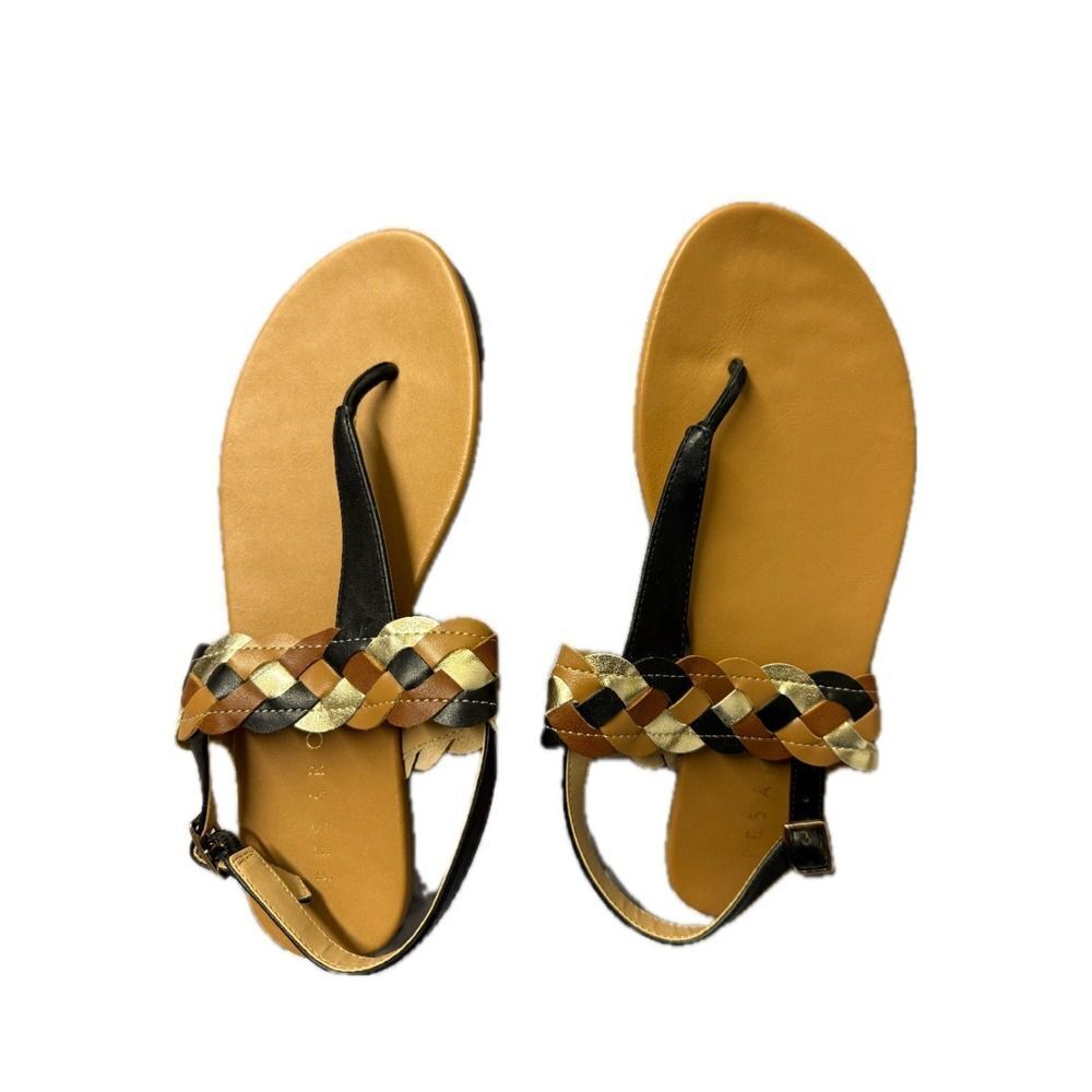 Pesaro Lanie. Women's Braided Strap Sandals White And Gold Metallic Size 9. NWOT